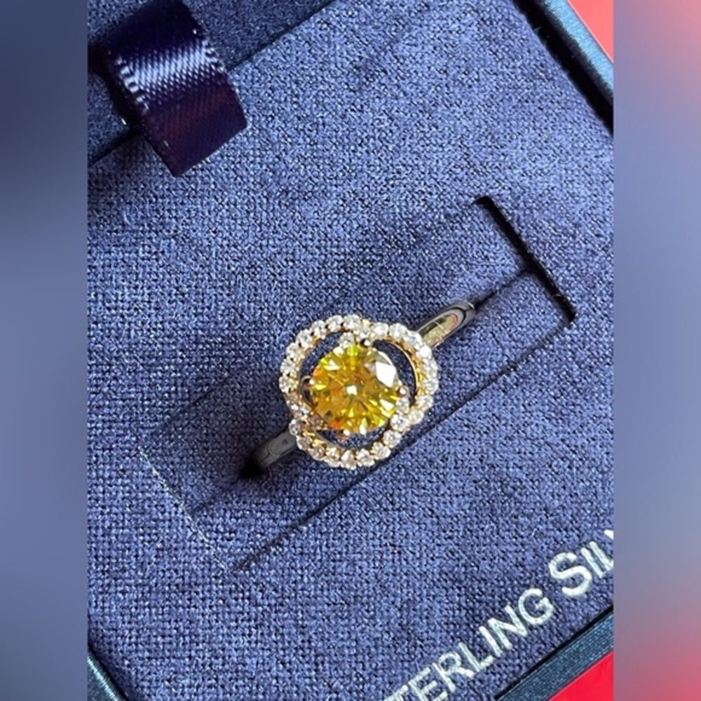 925 Silver Ring,Elegant Sterling Silver Yellow Gemstone Ring Size 7